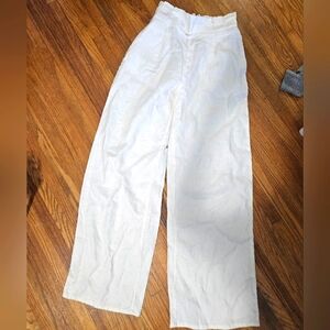 Wide Leg Linen-Blend Pants in White
